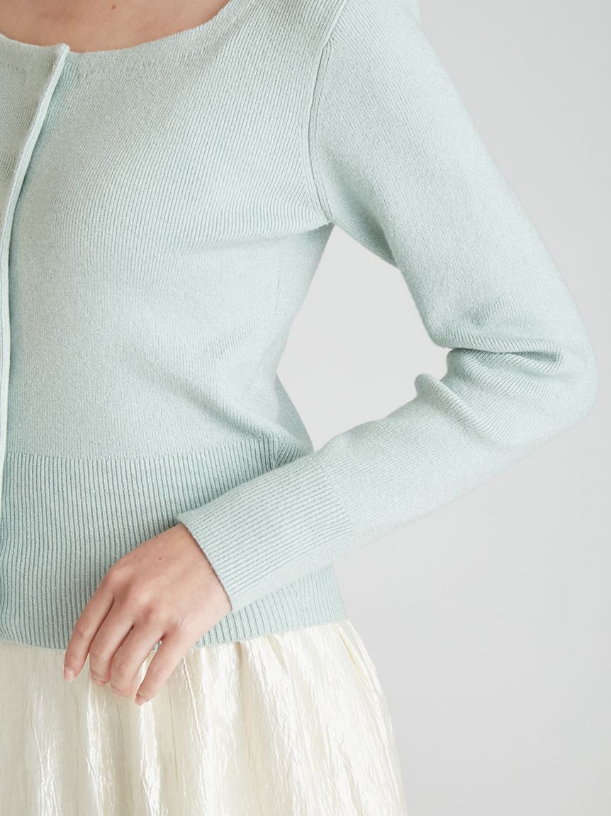 スクエアネックラメニットカーディガン(ニットプルオーバー)｜TOPS