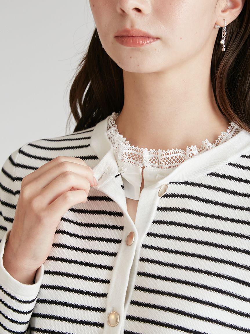 デタッチャブルリボン＆カラーカーディガン(ニットプルオーバー)｜TOPS