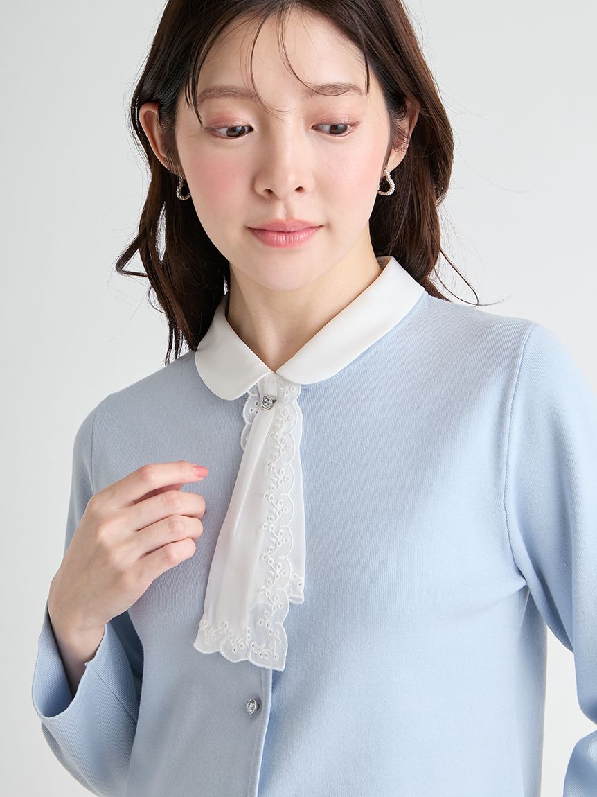 UVカット】【洗える】刺繍ボウタイカーディガン(ニットプルオーバー