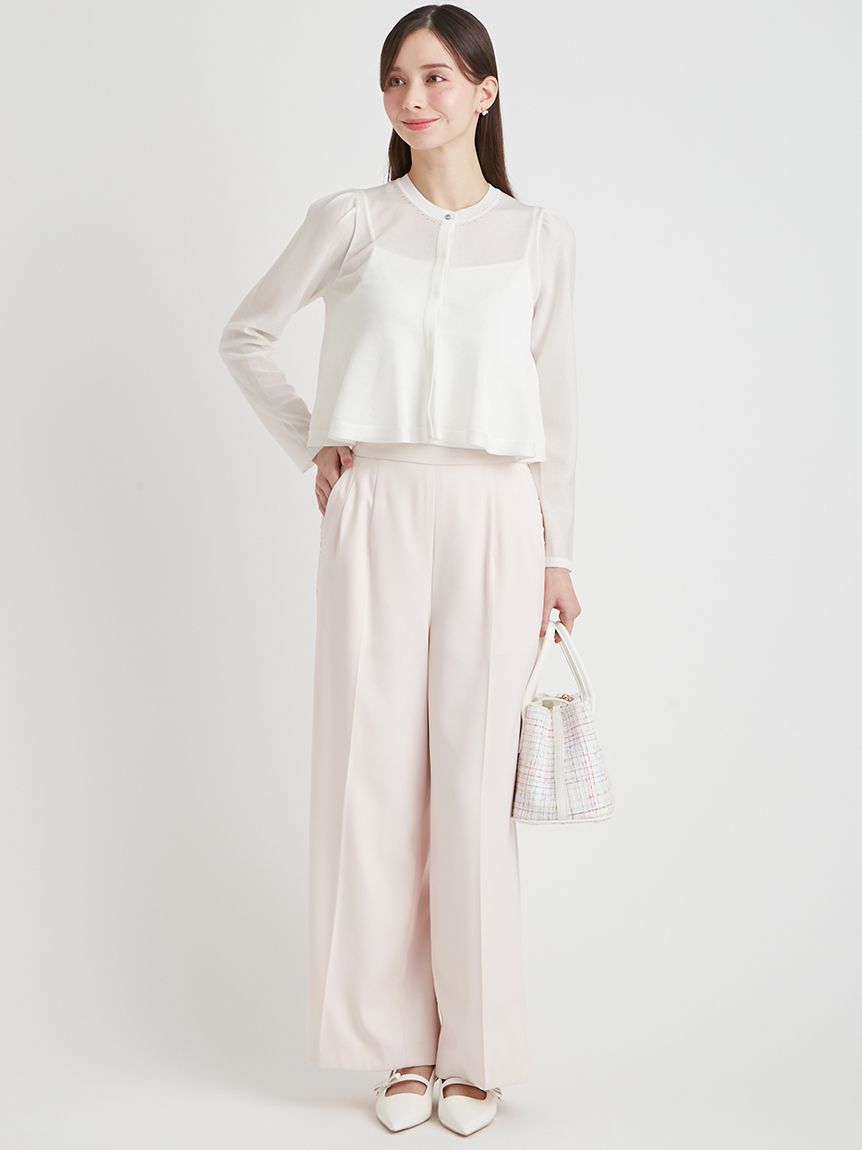 洗える】ペプラムシアーラメニットカーデ(カーディガン)｜TOPS