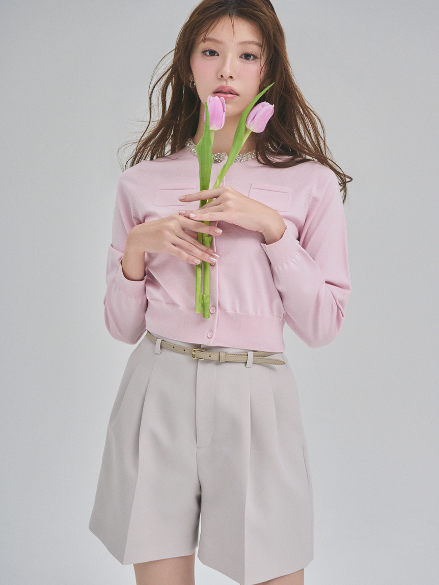 UVカット】シルクブレンドビジューネックカーディガン(ニットプル