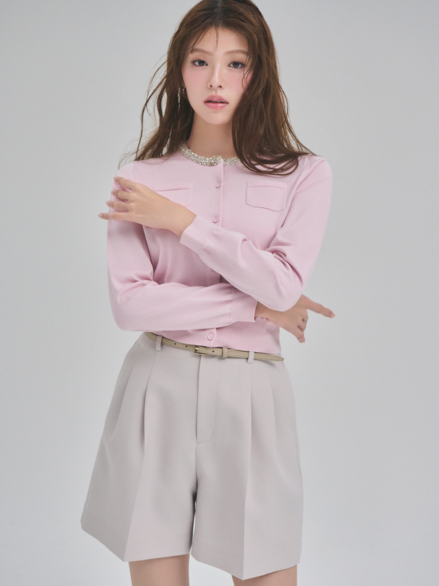 UVカット】シルクブレンドビジューネックカーディガン(ニットプル