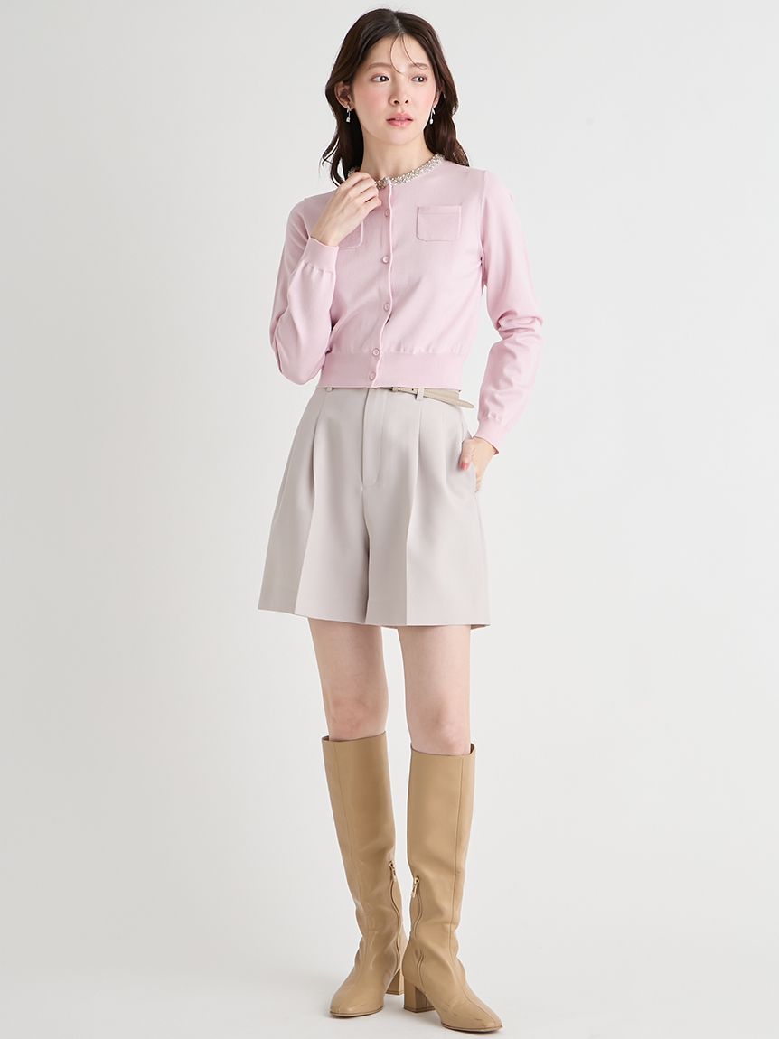 UVカット】シルクブレンドビジューネックカーディガン(ニットプル