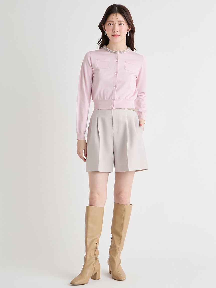 UVカット】シルクブレンドビジューネックカーディガン(ニットプル