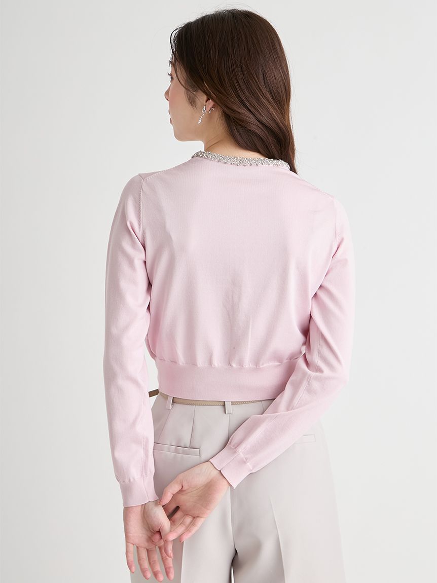 UVカット】シルクブレンドビジューネックカーディガン(ニットプル