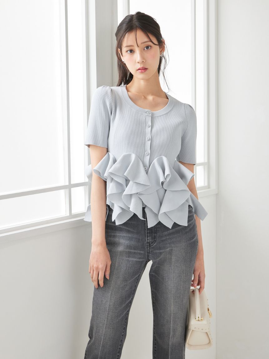 WEB・一部店舗限定カラー】ラッフルフリルペプラムニットカーディガン