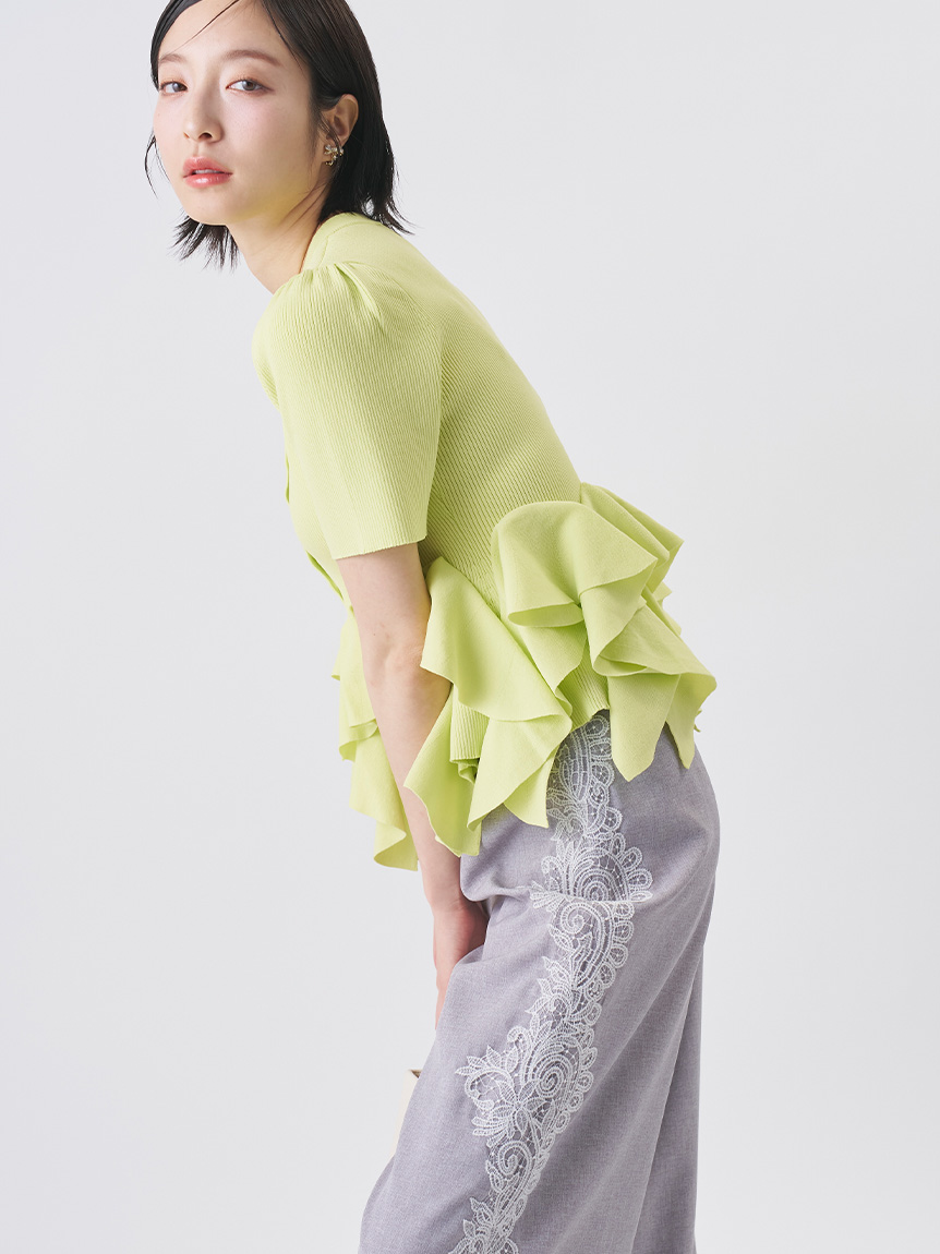 WEB・一部店舗限定カラー】ラッフルフリルペプラムニットカーディガン