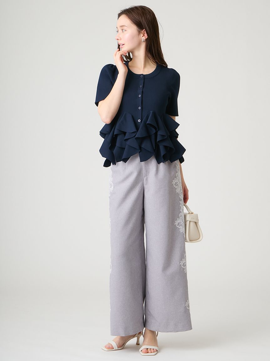WEB・一部店舗限定カラー】ラッフルフリルペプラムニットカーディガン