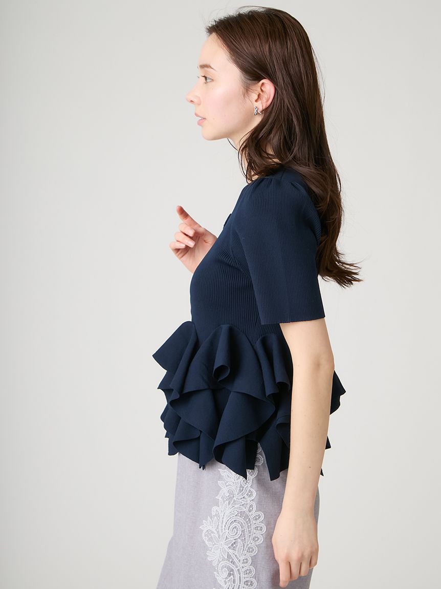 WEB・一部店舗限定カラー】ラッフルフリルペプラムニットカーディガン