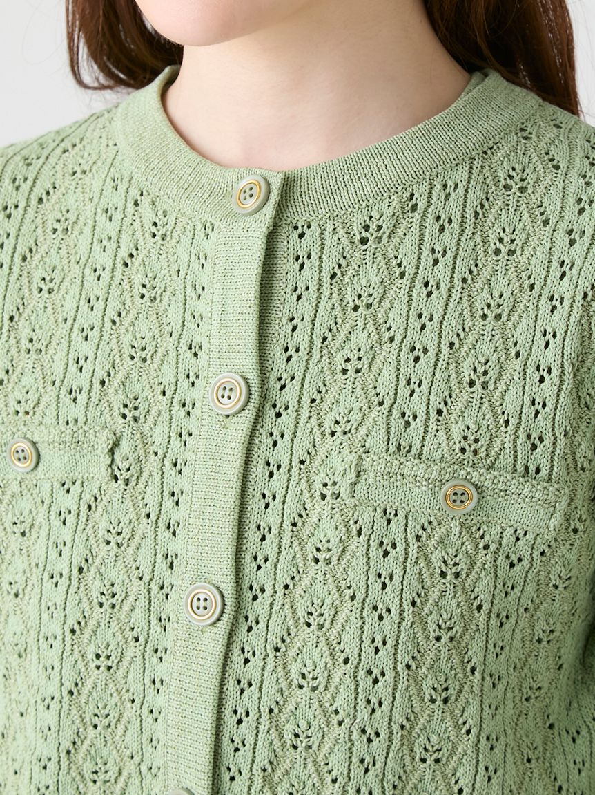 洗える】トリム透かし柄カーディガン(カットソー)｜TOPS（トップス