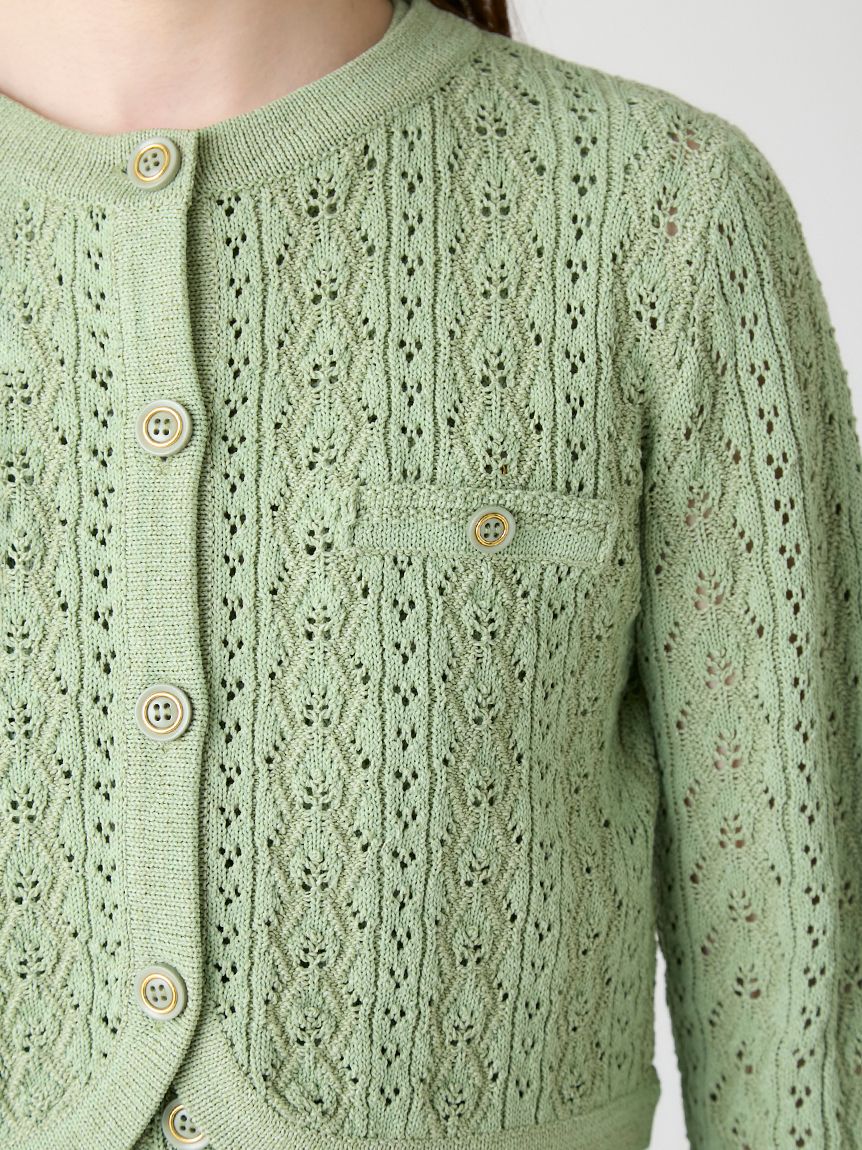 洗える】トリム透かし柄カーディガン(カットソー)｜TOPS（トップス
