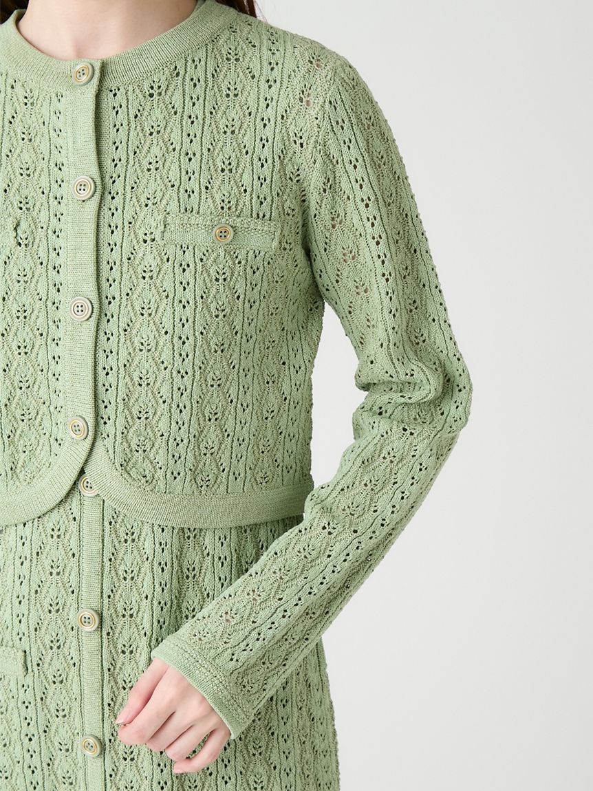 洗える】トリム透かし柄カーディガン(カットソー)｜TOPS（トップス