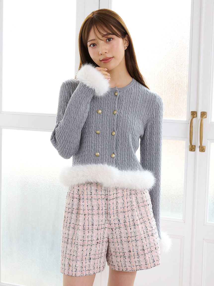 カシミア混ファートリムニットカーディガン(ニットプルオーバー)｜TOPS