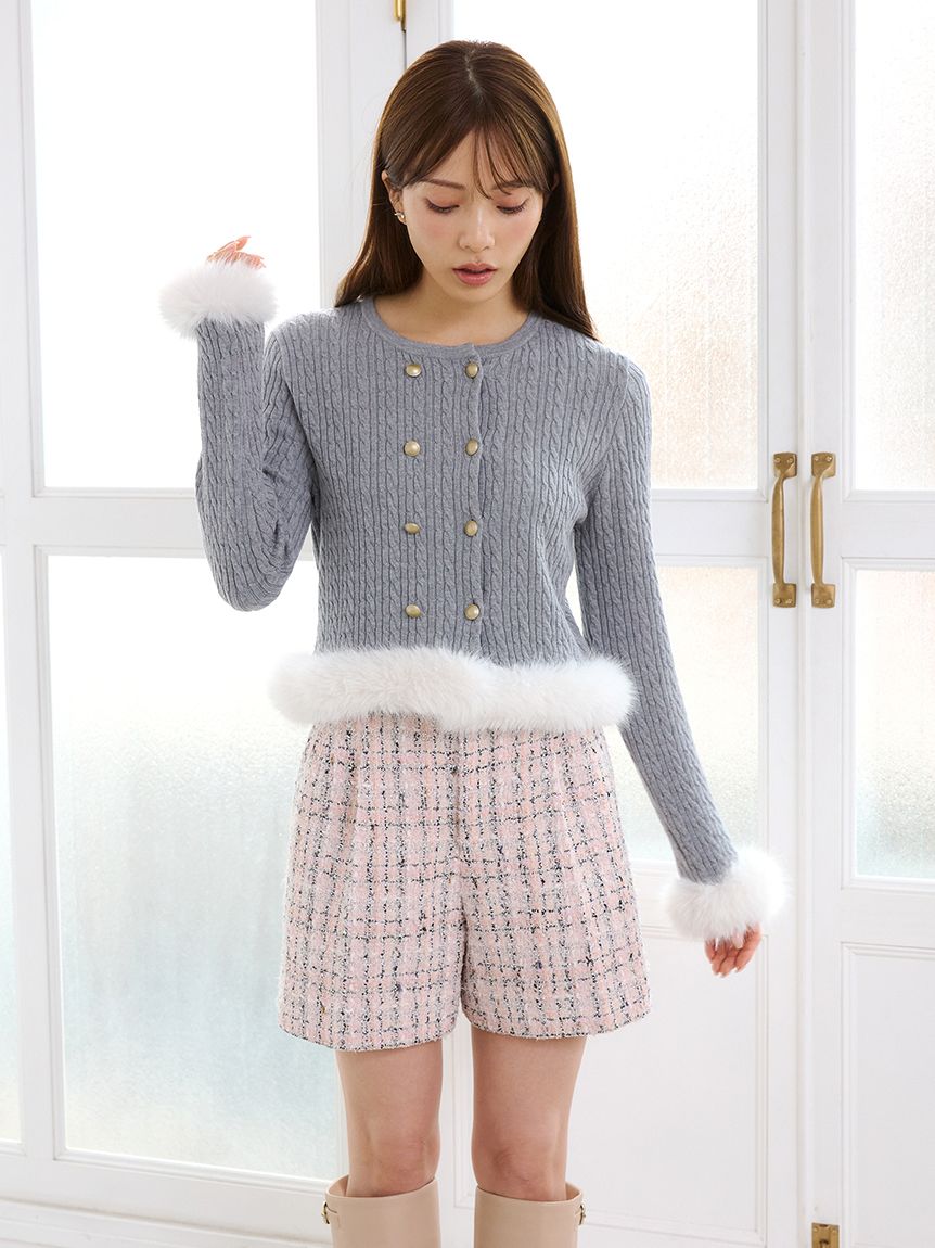 カシミア混ファートリムニットカーディガン(ニットプルオーバー)｜TOPS