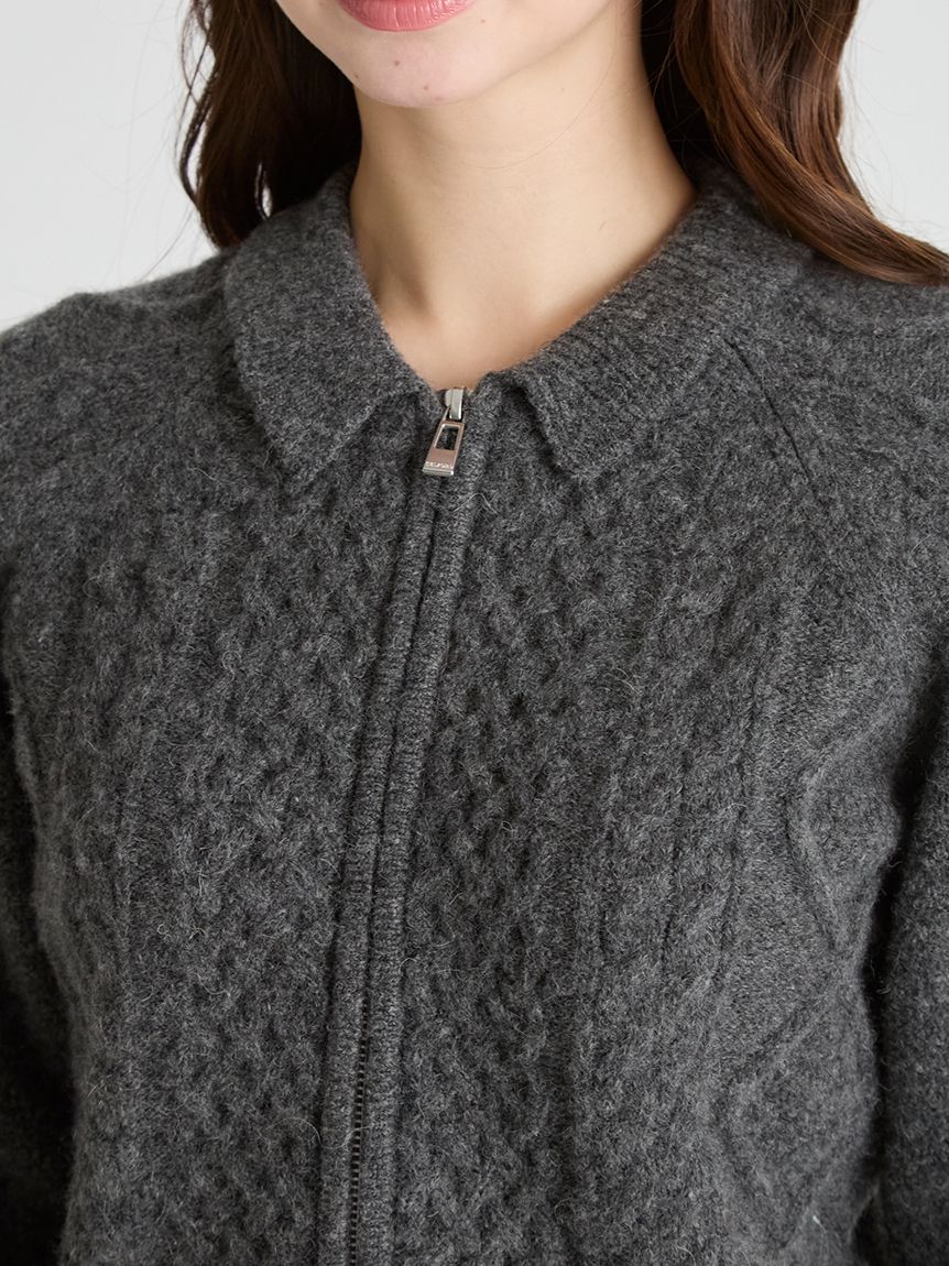 アラン柄ニットブルゾン(ニットプルオーバー)｜TOPS（トップス