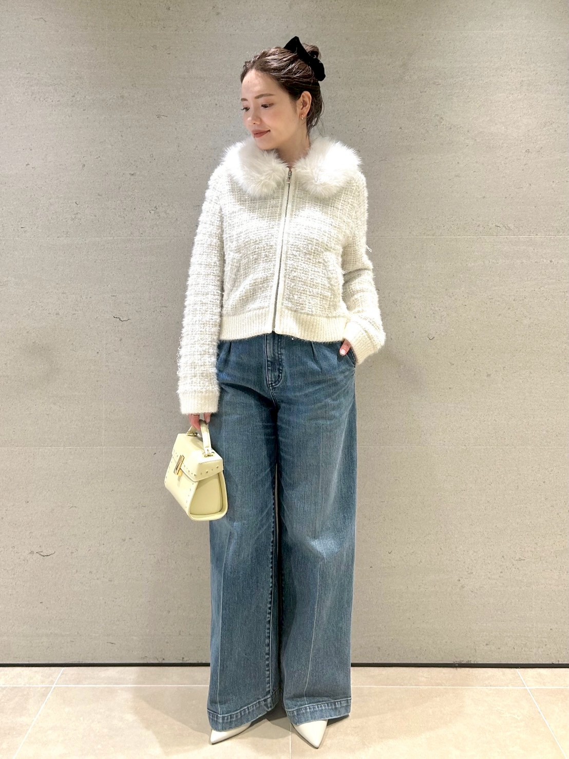 ファー衿付きツイードニットブルゾン(ジャケット・ブルゾン)｜OUTER