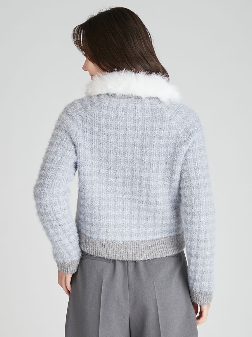 ファー衿付きツイードニットブルゾン(ジャケット・ブルゾン
