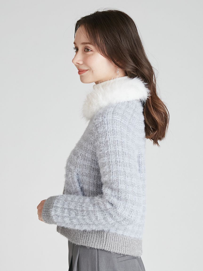 ツイードニットブルゾン ファー衿付きツイードニットブルゾン(ジャケット・ブルゾン)｜OUTER