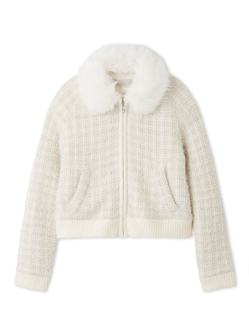 ファー衿付きツイードニットブルゾン(ジャケット・ブルゾン)｜OUTER