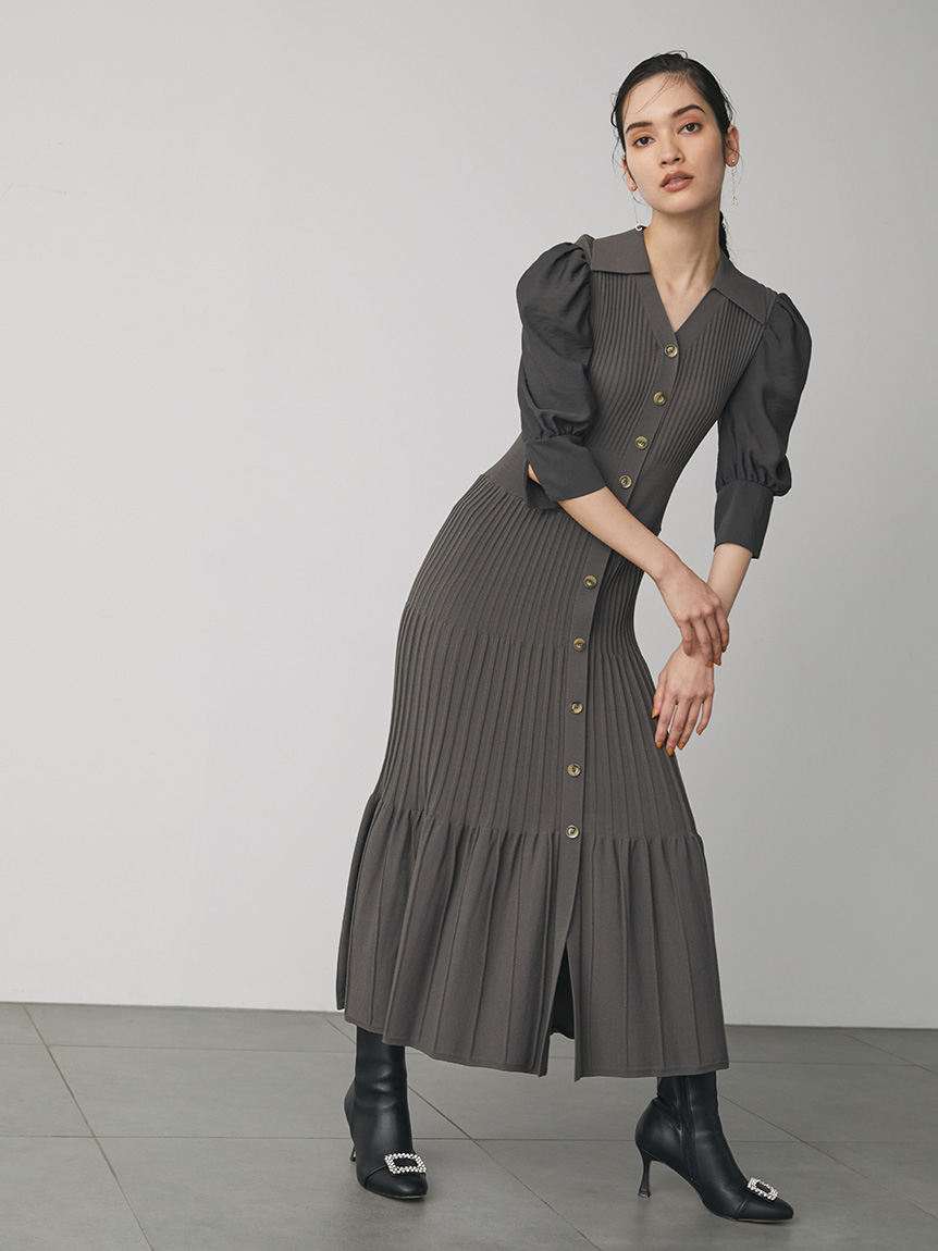 襟付きニットマーメイドワンピース(ニットワンピース)|DRESS(ドレス ...