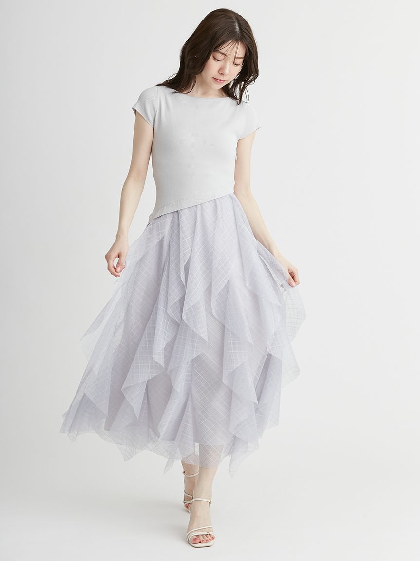 ラッフルスカートニットドッキングワンピ(デイリーワンピース
