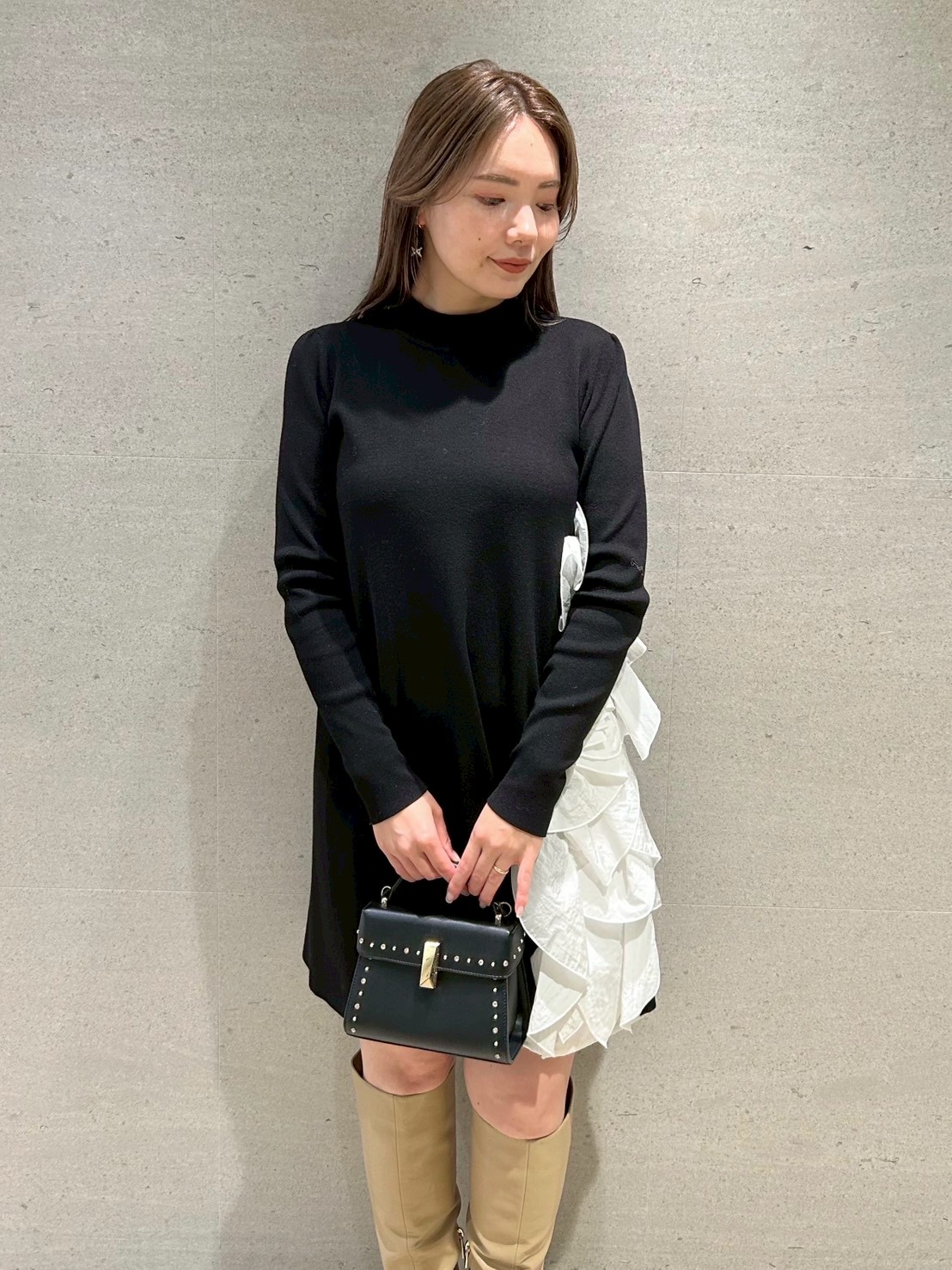 ラッフルデザインドッキングニットワンピ(デイリーワンピース)｜DRESS