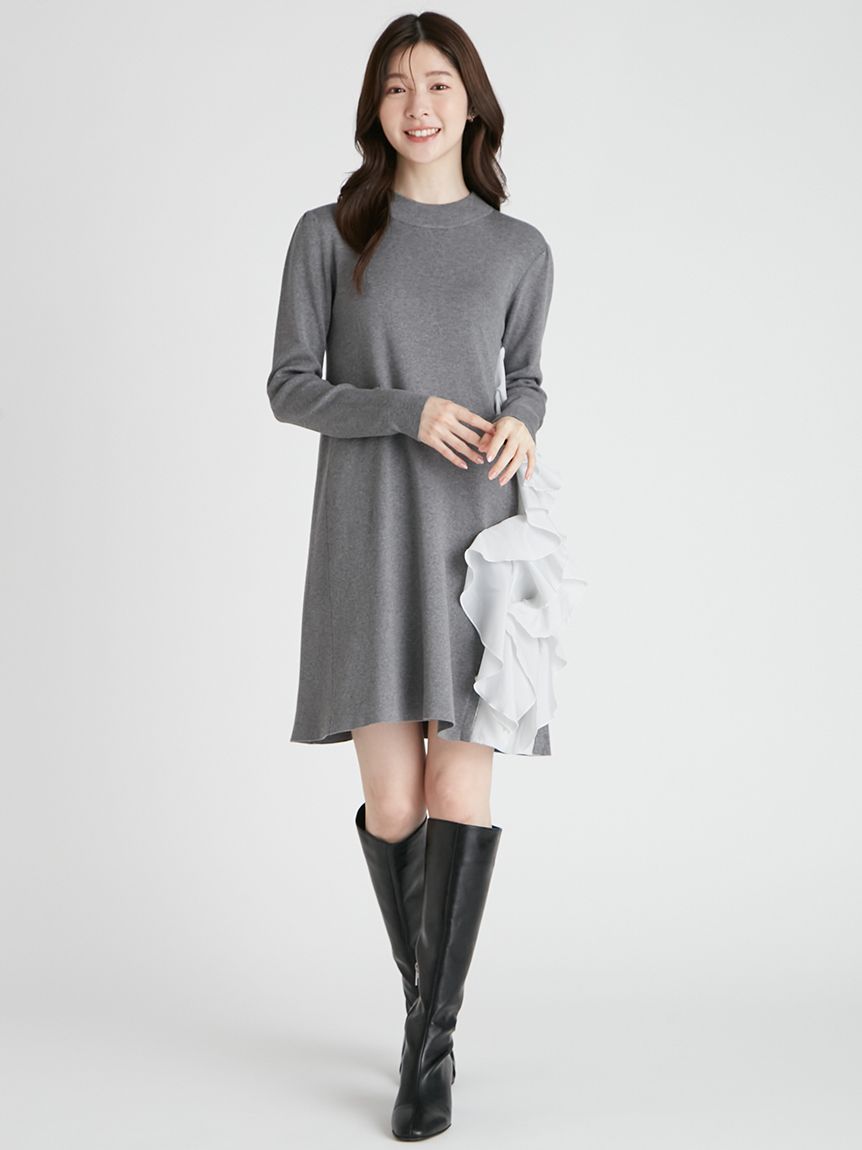 ★ゆりりさま専用★ セルフォード　ノースリーブニットワンピース ブルーグレー プリーツニットワンピース(デイリーワンピース)｜DRESS（ドレス