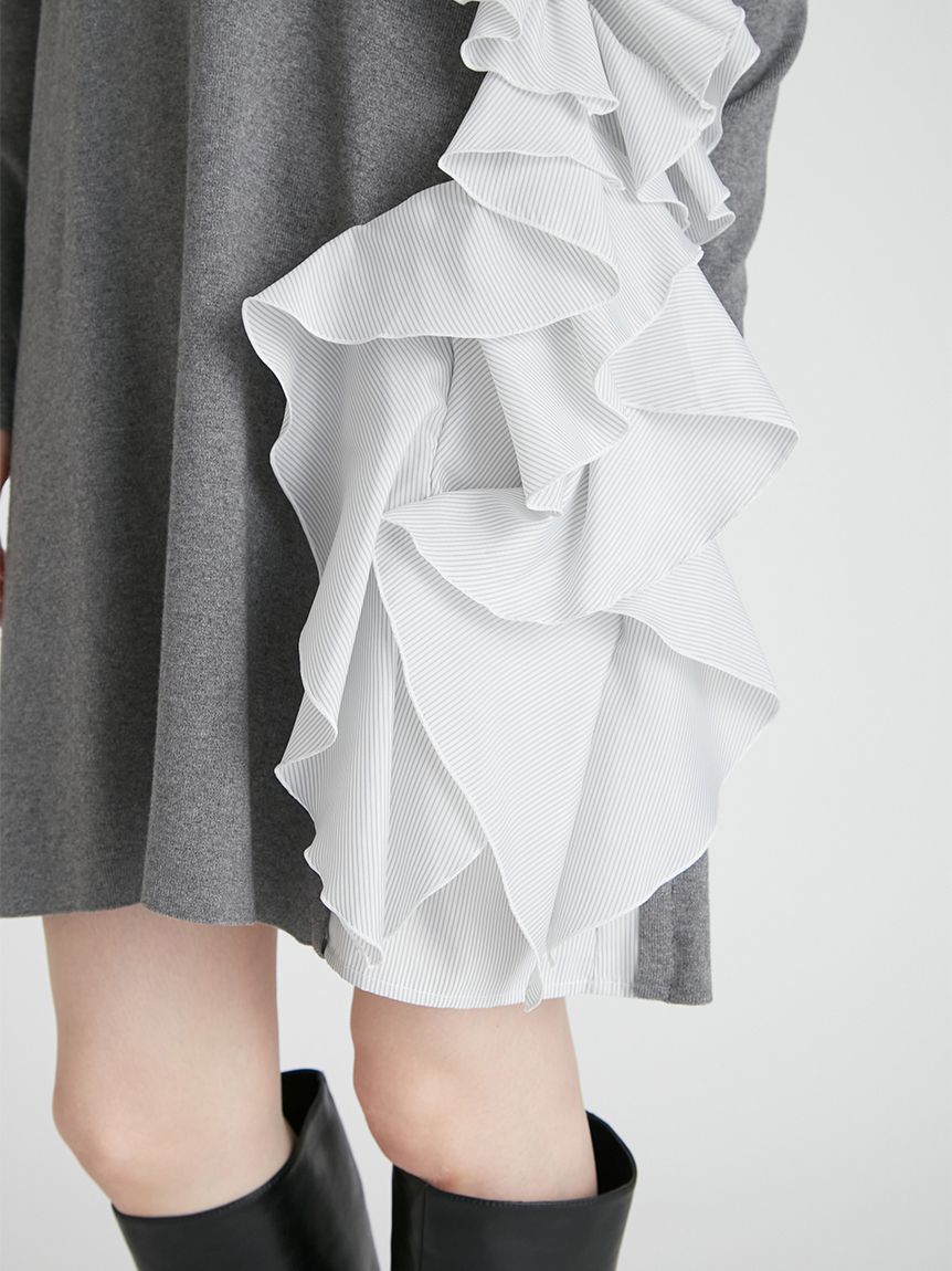 ラッフルデザインドッキングニットワンピ(デイリーワンピース)｜DRESS