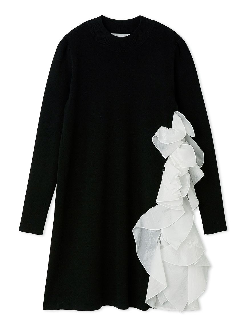 CELFORD（セルフォード）ラッフルスカートニットドッキングワンピブラック38 ラッフルスカートニットドッキングワンピ(デイリーワンピース