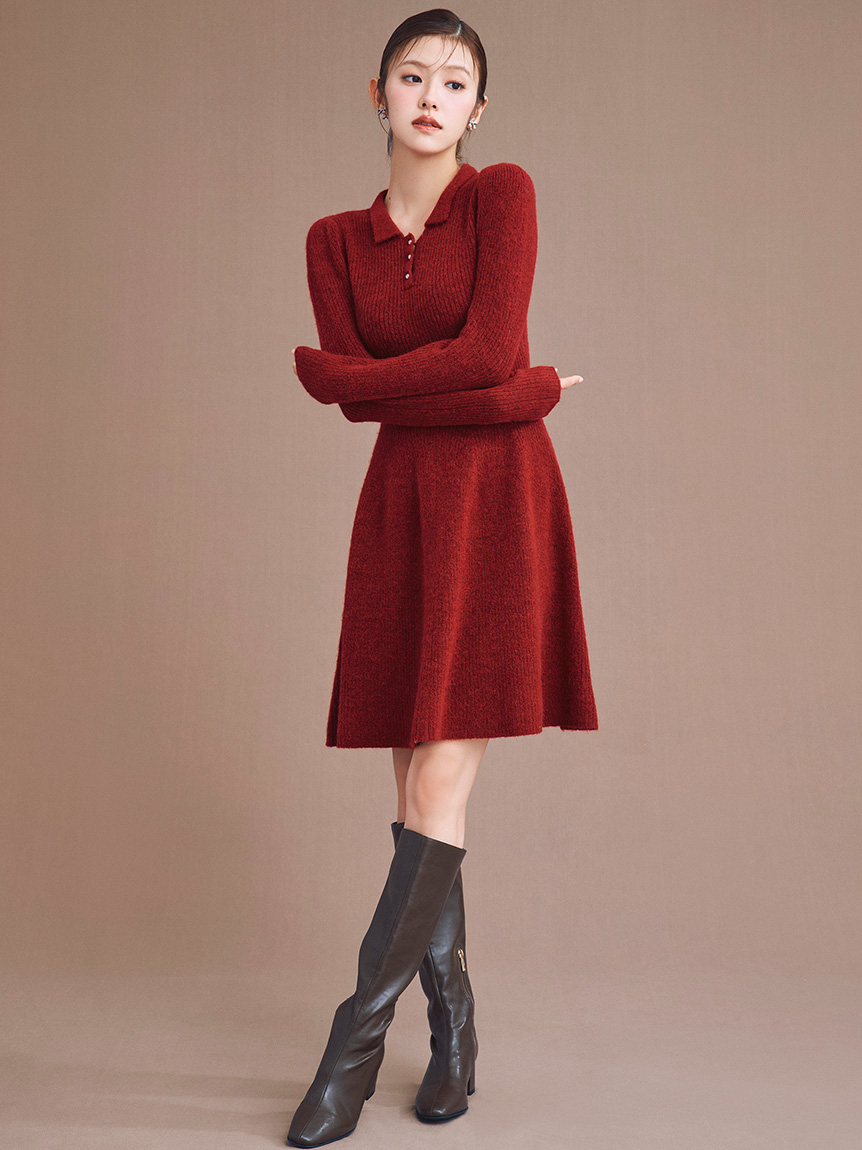襟付きミニニットワンピース(デイリーワンピース)｜DRESS（ドレス