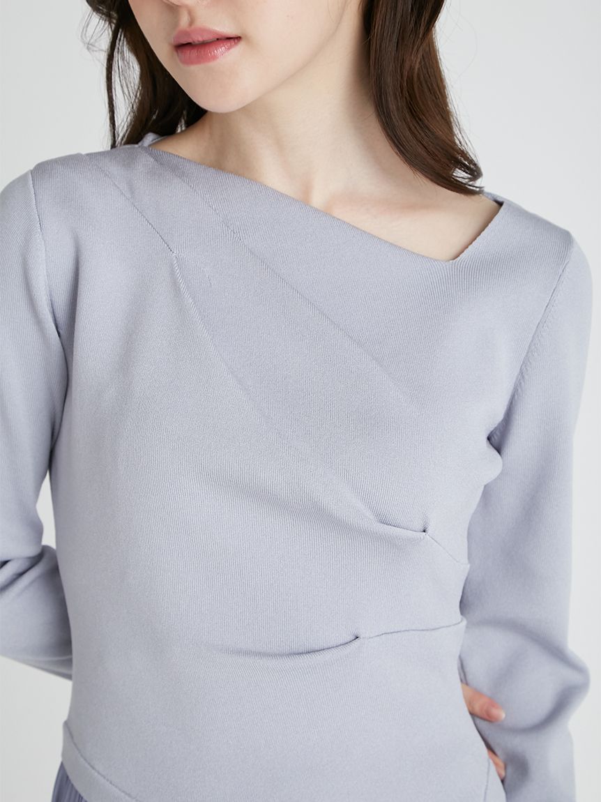 アシメネックニットドッキングワンピース(ニットワンピース)｜DRESS