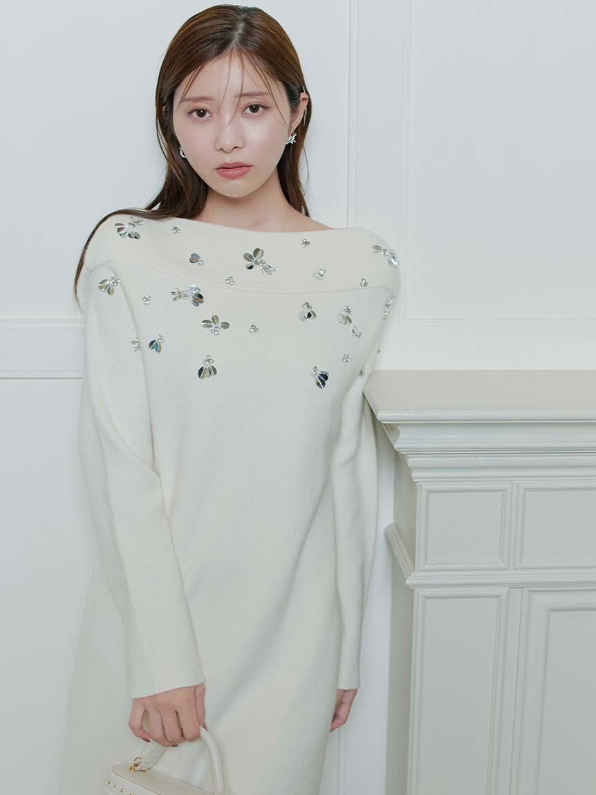 ペタルビジューニットワンピース(デイリーワンピース)｜DRESS