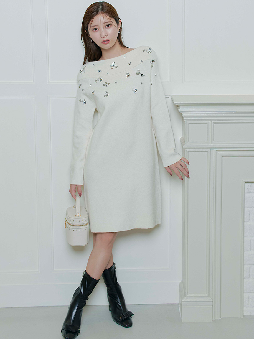 ペタルビジューニットワンピース(デイリーワンピース)｜DRESS（ドレス