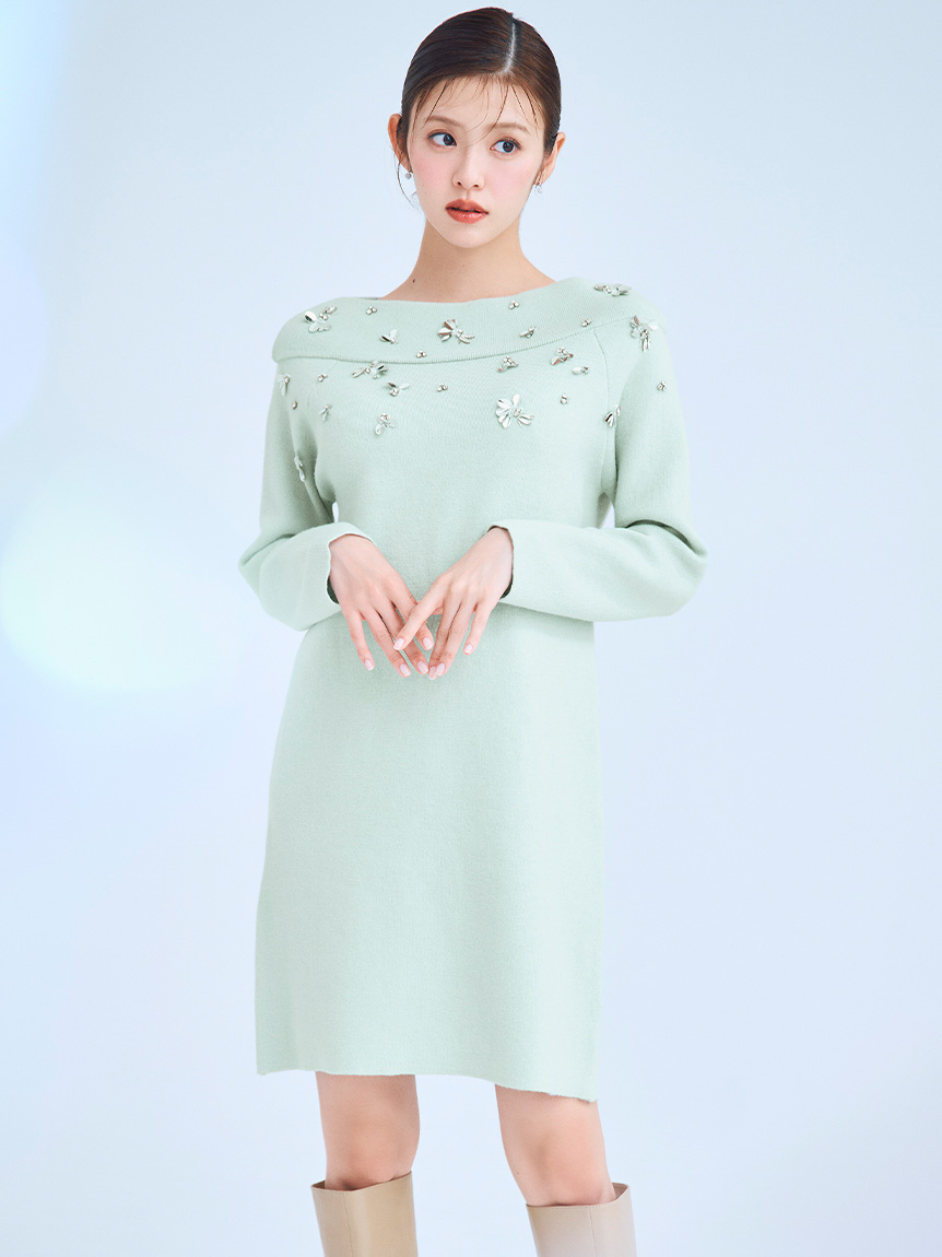 ペタルビジューニットワンピース(デイリーワンピース)｜DRESS（ドレス