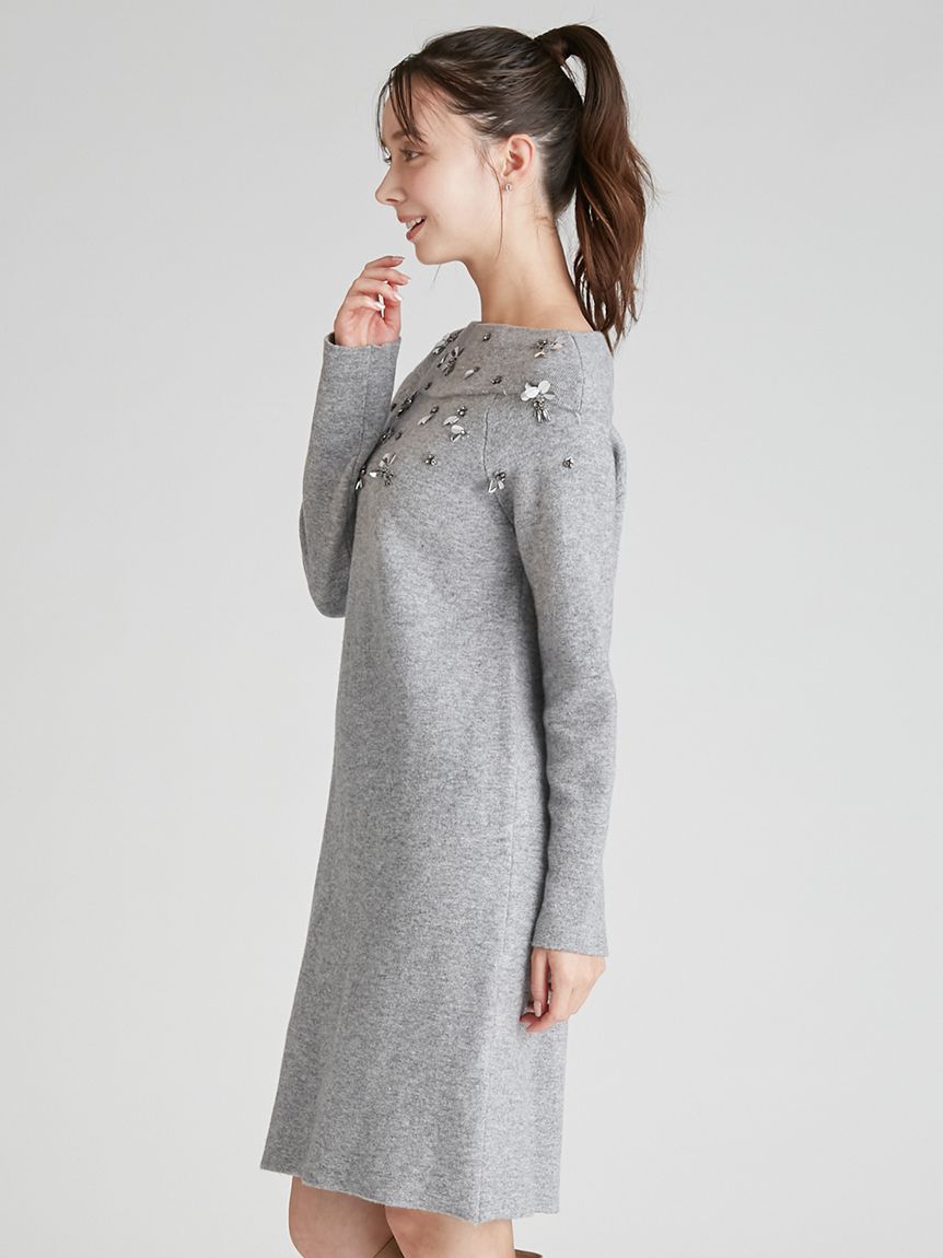 （K07660） ST.JOHN セントジョン　ニット　ワンピース　4　ビジュー 楽天市場】ワンピース 配色 襟 チェック柄 ビジュー 長袖 ニット