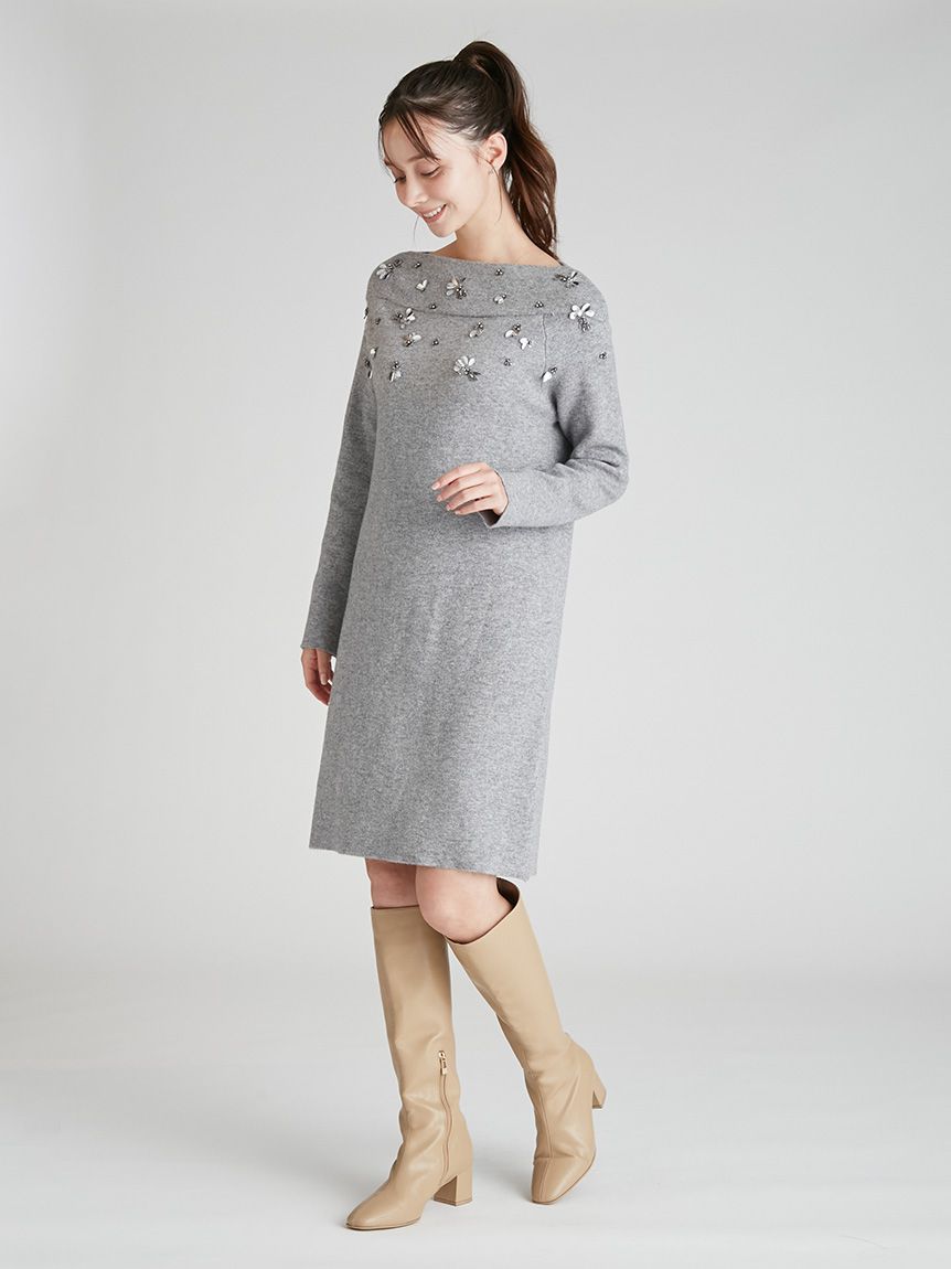 極美品✨セルフォード 2024年購入 厚手ニット ラメビジュー ミニワンピース 極美品✨セルフォード 2024年購入 厚手ニット ラメビジュー ミニワンピース