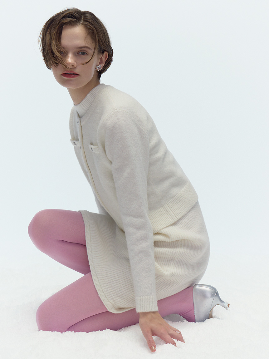 セブンテンオリーブグリーン パフスリーブ ニットワンピースS セブンテンオリーブグリーン パフスリーブ ニットワンピースS