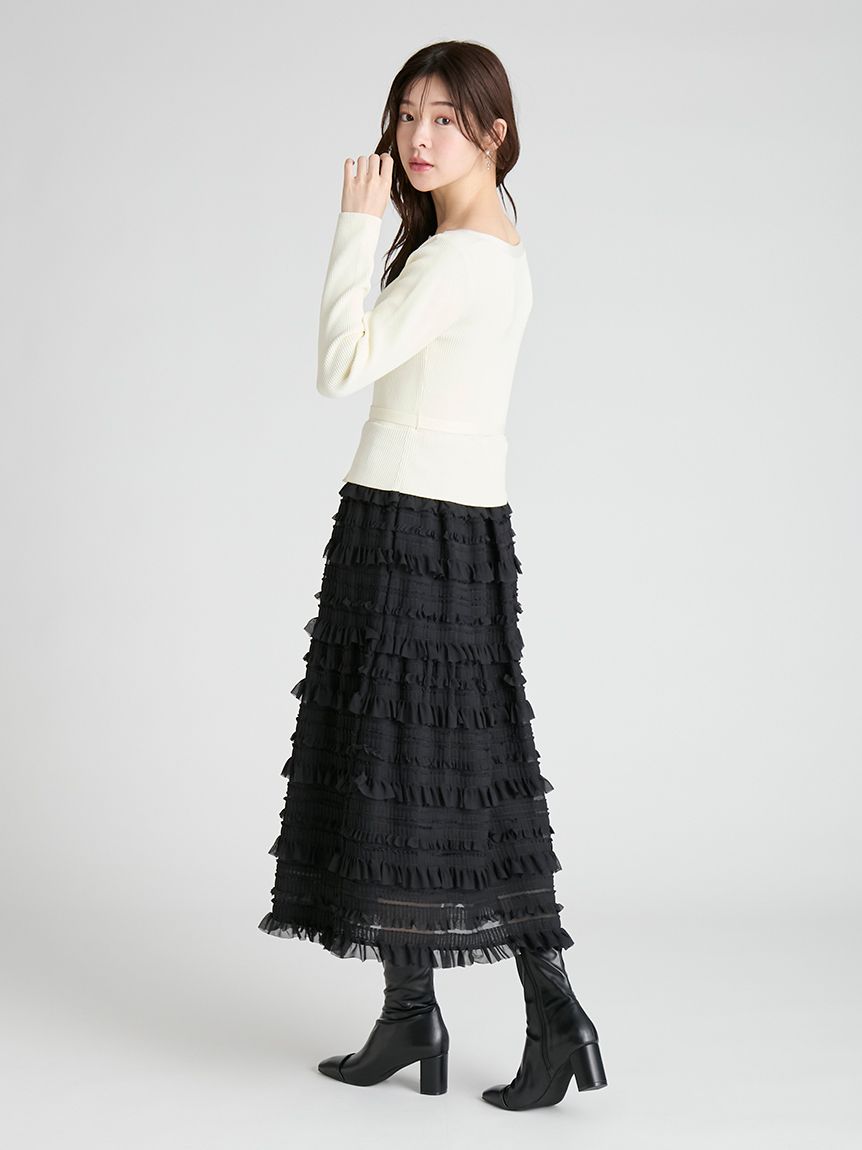 フリルティアードニットドッキングワンピース(デイリーワンピース