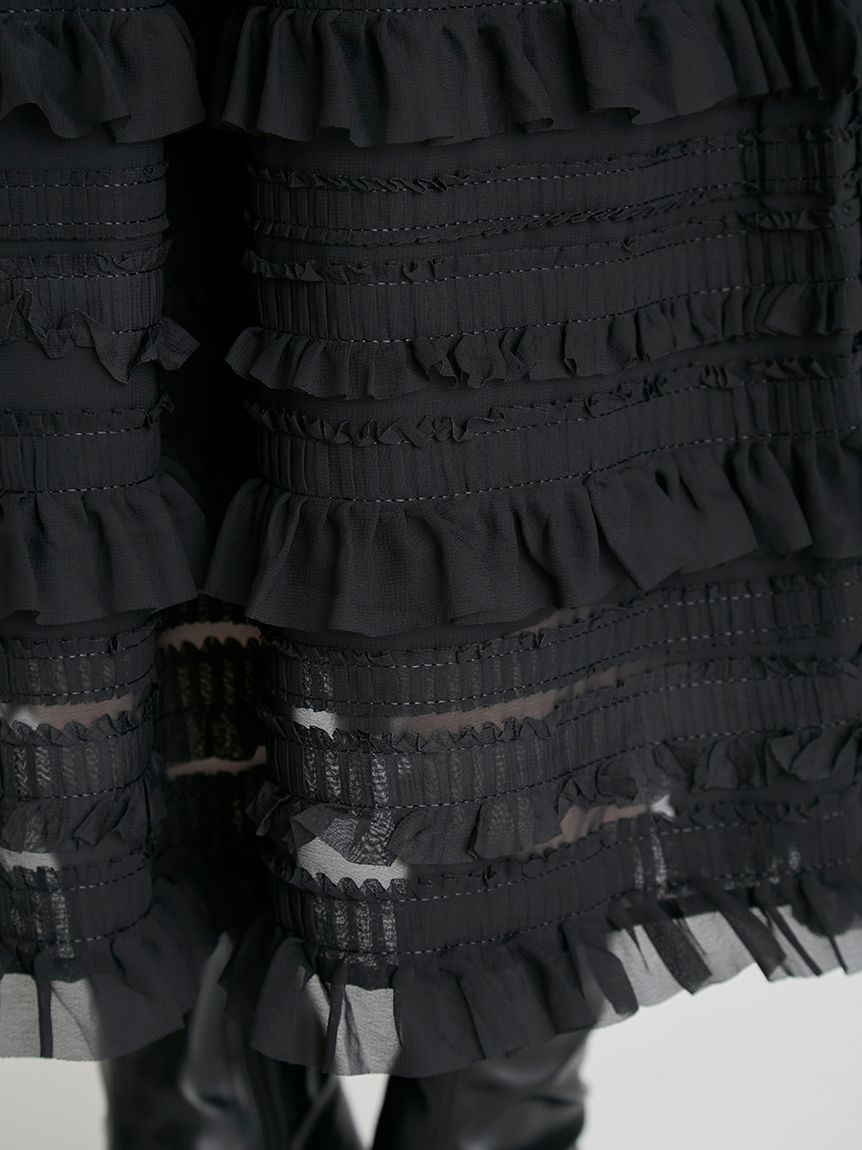 美品 CELFORD ニットワンピース ティアード レース 黒 ロング 36 CELFORD（セルフォード） ニットワンピース 36 ブラック レディース