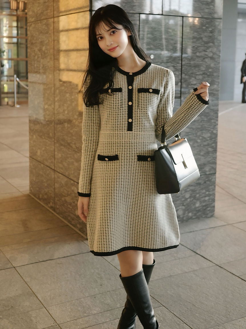 WEB限定】ツイード風ニットワンピース(デイリーワンピース)｜DRESS