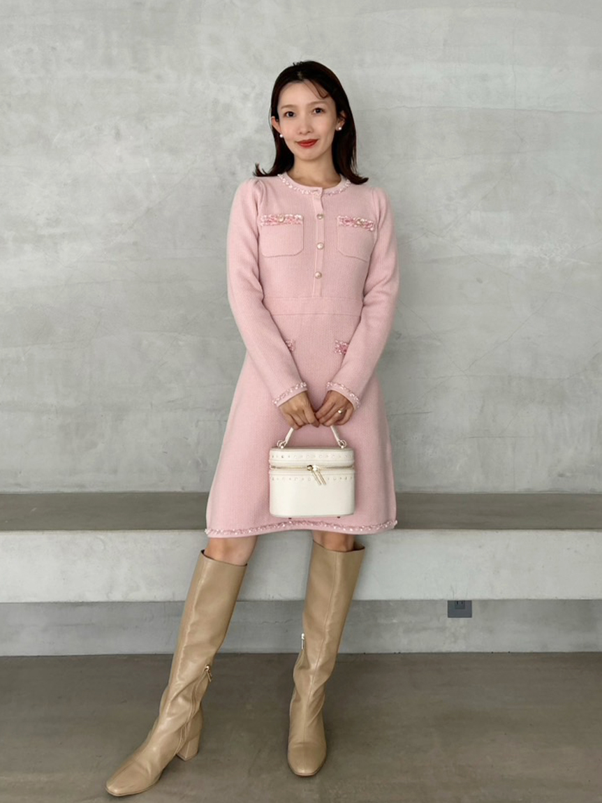 CELFORD セルフォードダブルボタンニットワンピースロングアイボリー系美品 USAGI ONLINE・ZOZO限定カラー】トリムミニニットワンピースセット