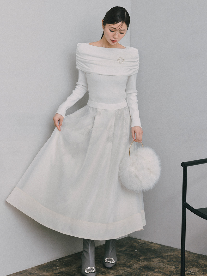 オフショルニットドッキングワンピース(ニットワンピース)｜DRESS