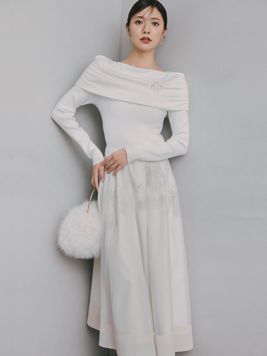 CELFORD セルフォード　オフショルニット　チュールワンピース　ワンピ オフショルニットドッキングワンピース(ニットワンピース)｜DRESS