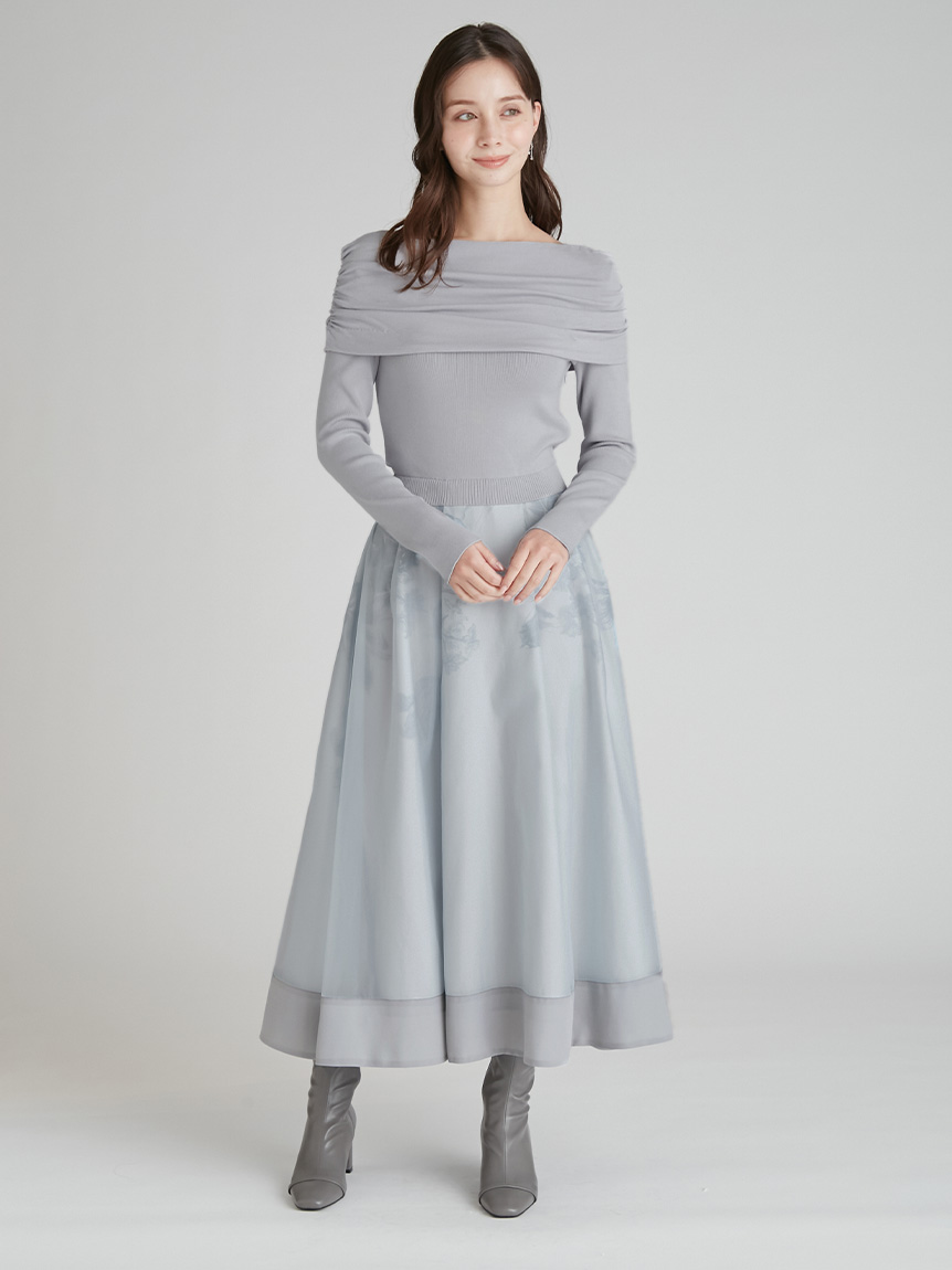CELFORD セルフォード　オフショルニット　チュールワンピース　ワンピ オフショルニットドッキングワンピース(ニットワンピース)｜DRESS