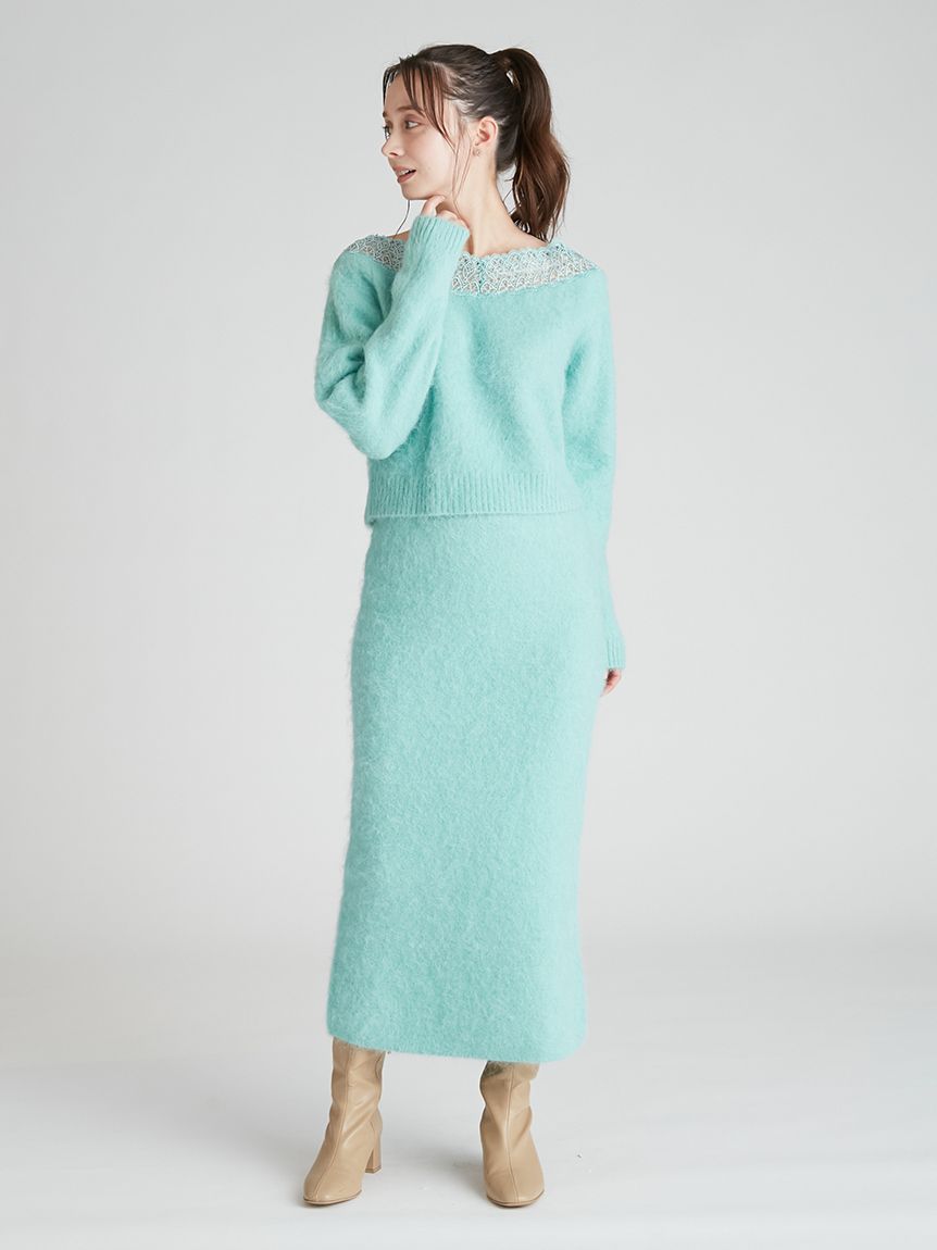 レーストリミングニットセットアップ(ニットワンピース)｜DRESS