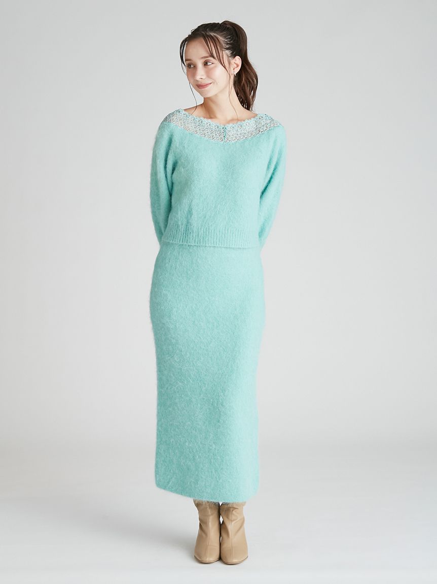 レーストリミングニットセットアップ(ニットワンピース)｜DRESS