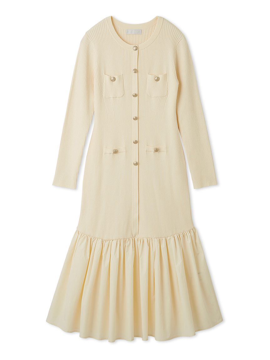 水色ワンピース【TID】3277 タフタドッキングマーメイドニットワンピース(デイリーワンピース