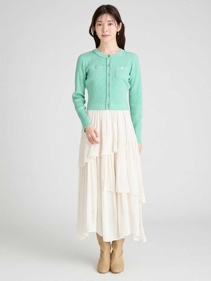 アシメヘムドレス＆トリムリブカーデ(デイリーワンピース)｜DRESS