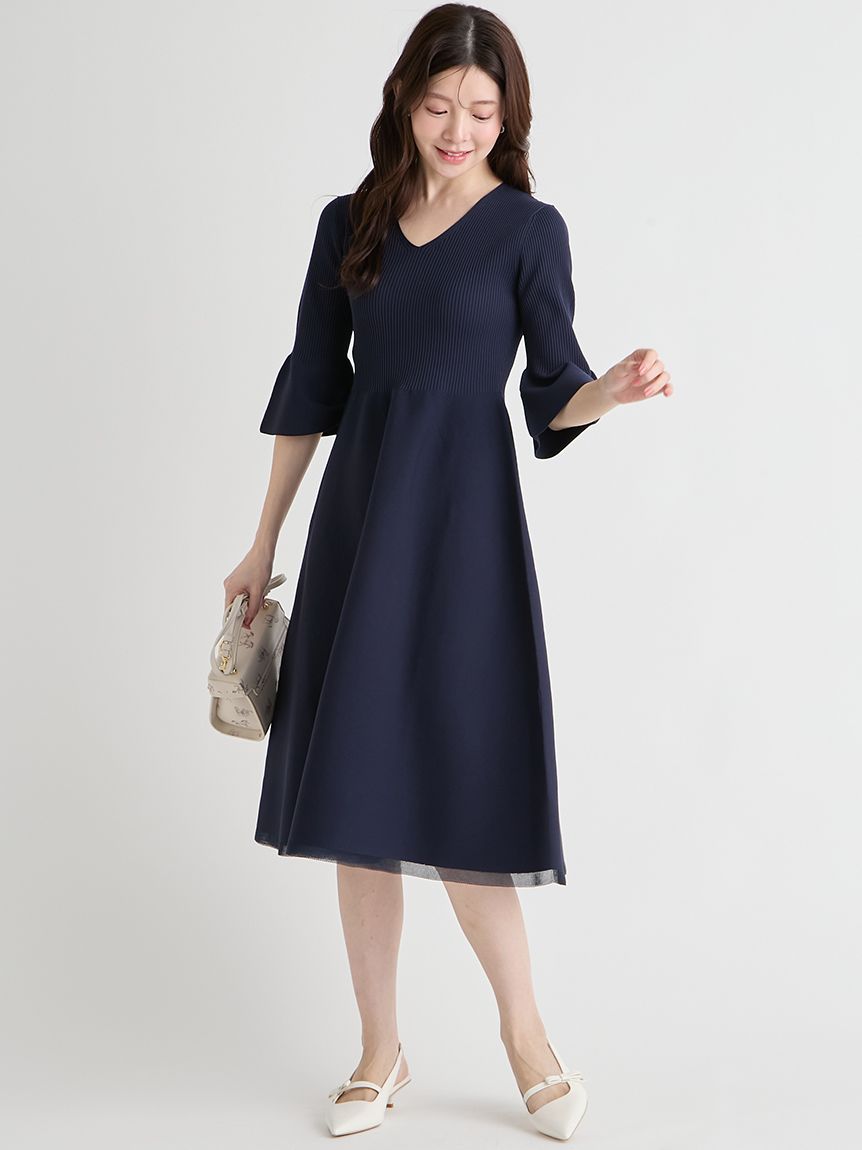 洗える】ベルスリーブホールガーメントワンピース(フォーマル