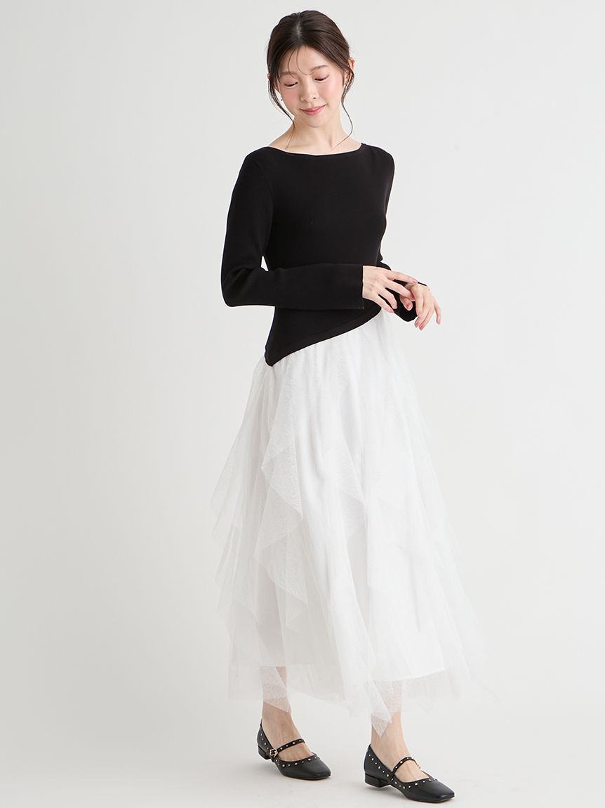 ラッフルスカートドッキングニットワンピ(デイリーワンピース)｜DRESS